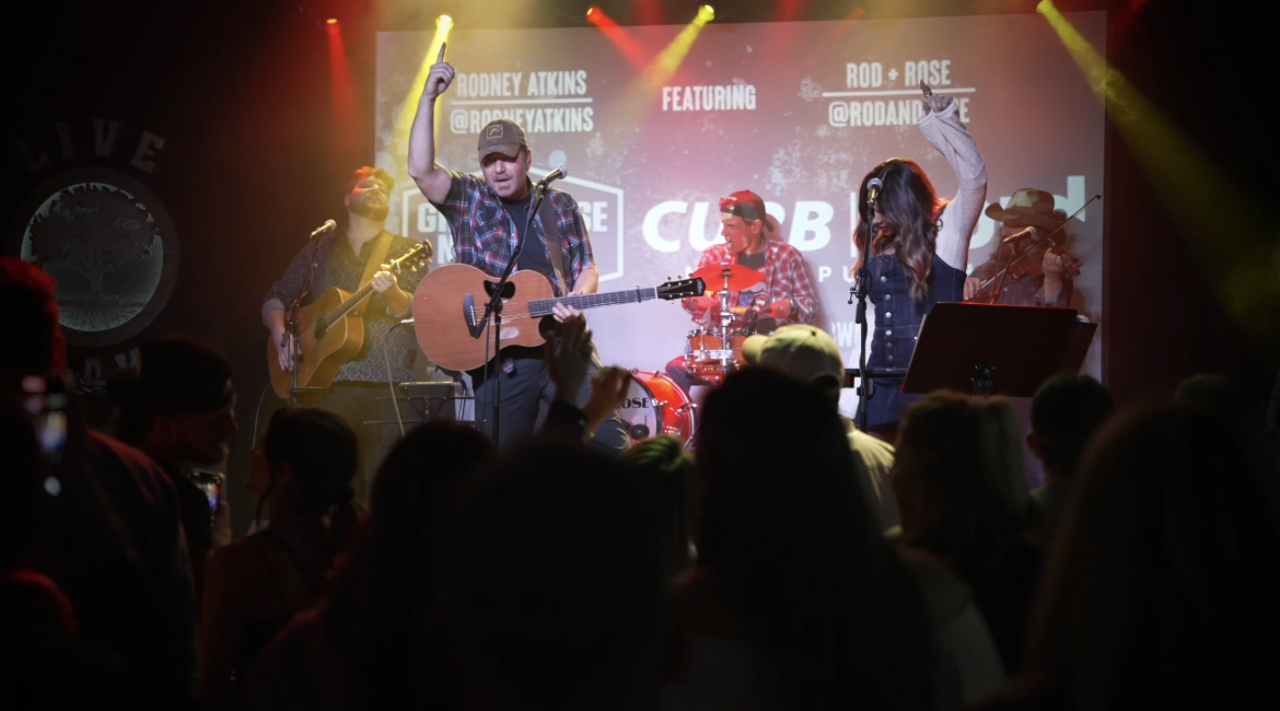 Rodney Atkins and Rod + Rose on the Grindhouse stage during a CURB/WORD takeover
