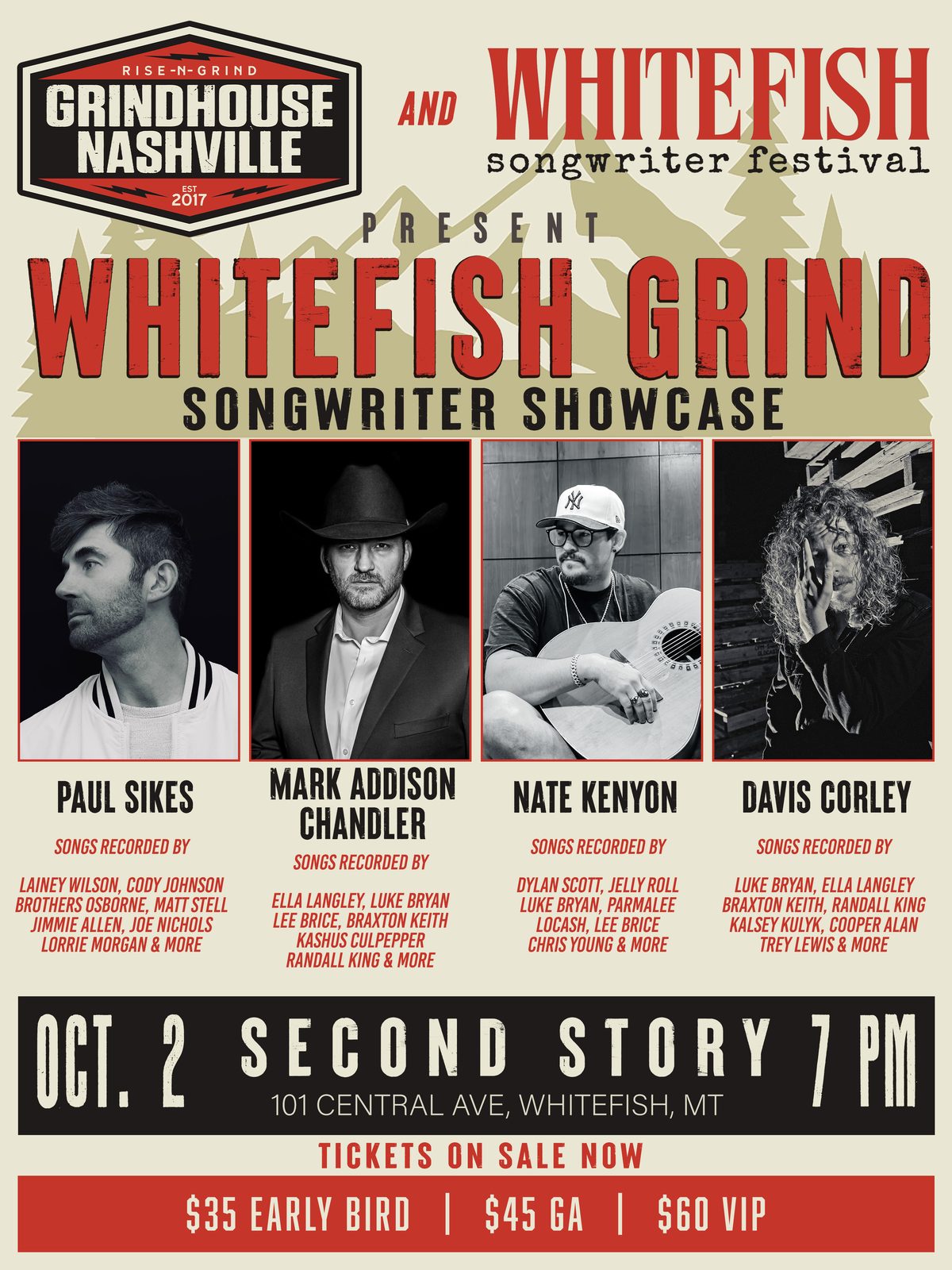 Whitefish Grind songwriter showcase poster, October 2 at The Second Story